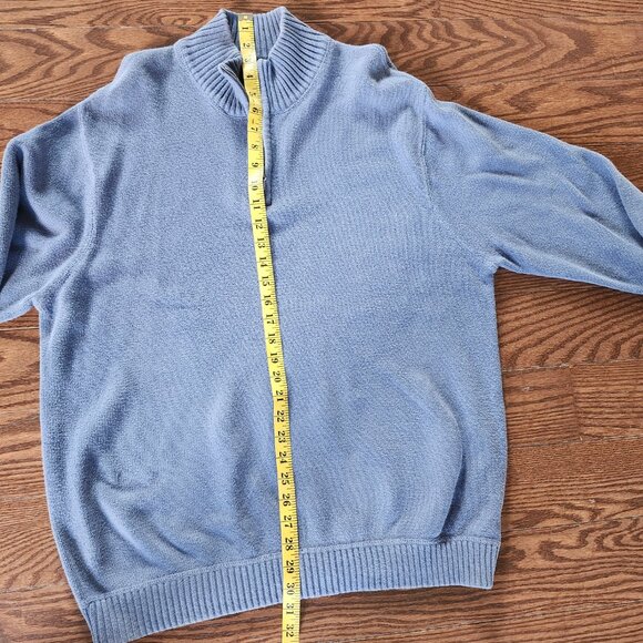 Eddie Bauer Men’s XL Blue Cream Quarter Zip Heavy Knit Pullover Sweater - Picture 5 of 7